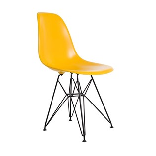 Cadeira Charles Eames Eiffel Sem Braços Com Base em Aço Preto - Assento em Polipropileno Cor Amarela