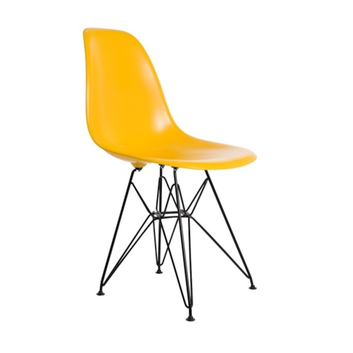 Cadeira Charles Eames Eiffel Sem Braços Com Base em Aço Preto - Assento em Polipropileno Cor Amarela