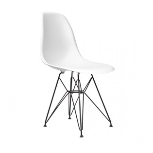 Cadeira Charles Eames Eiffel Sem Braços Com Base em Aço Preto - Assento em Polipropileno Cor Branca