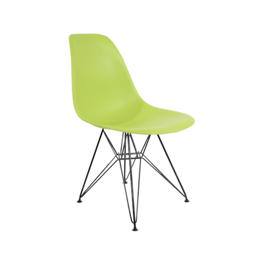 Cadeira Charles Eames Eiffel Sem Braços Com Base em Aço Preto - Assento em Polipropileno Cor Verde Claro