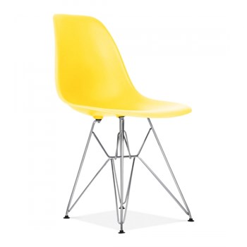 Cadeira Charles Eames Eiffel Sem Braços Com Base em Metal Cromado - Assento em Polipropileno Cor Amarela