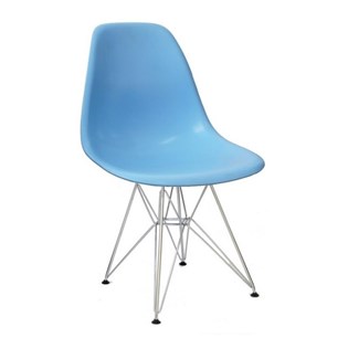 Cadeira Charles Eames Eiffel Sem Braços Com Base em Metal Cromado - Assento em Polipropileno Cor Azul Claro