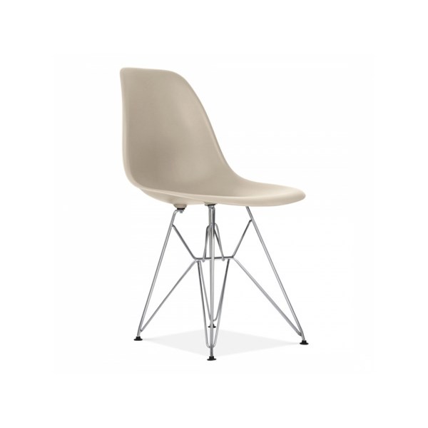 Cadeira Charles Eames Eiffel Sem Braços Com Base em Metal Cromado - Assento em Polipropileno Cor Bege