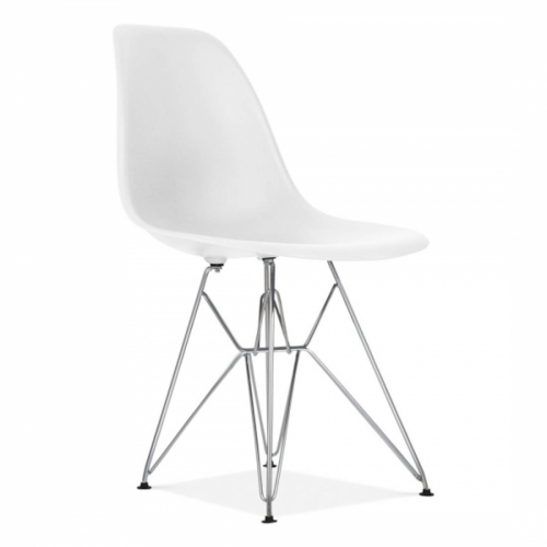 Cadeira Charles Eames Eiffel Sem Braços Com Base em Metal Cromado - Assento em Polipropileno Cor Branca