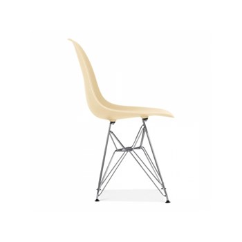 Cadeira Charles Eames Eiffel Sem Braços Com Base em Metal Cromado - Assento em Polipropileno Cor Creme