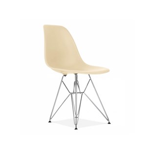 Cadeira Charles Eames Eiffel Sem Braços Com Base em Metal Cromado - Assento em Polipropileno Cor Creme