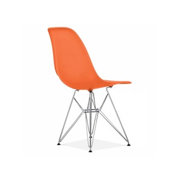 Cadeira Charles Eames Eiffel Sem Braços Com Base em Metal Cromado - Assento em Polipropileno Cor Laranja