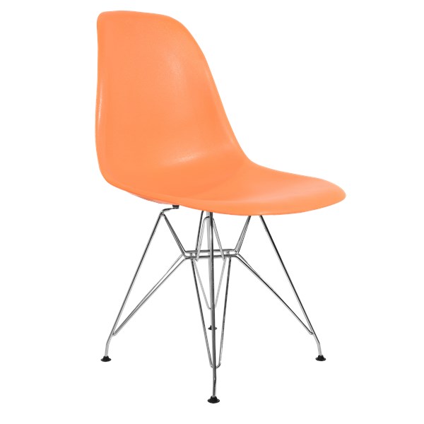 Cadeira Charles Eames Eiffel Sem Braços Com Base em Metal Cromado - Assento em Polipropileno Cor Laranja