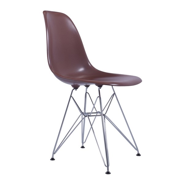 Cadeira Charles Eames Eiffel Sem Braços Com Base em Metal Cromado - Assento em Polipropileno Cor Marrom