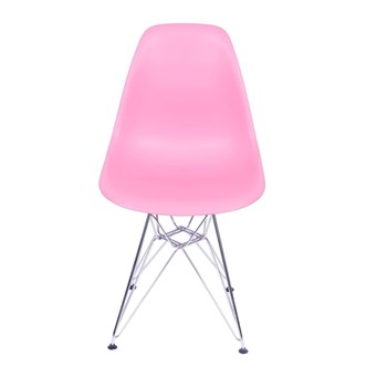 Cadeira Charles Eames Eiffel Sem Braços Com Base em Metal Cromado - Assento em Polipropileno Cor Rosa