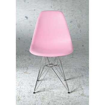 Cadeira Charles Eames Eiffel Sem Braços Com Base em Metal Cromado - Assento em Polipropileno Cor Rosa