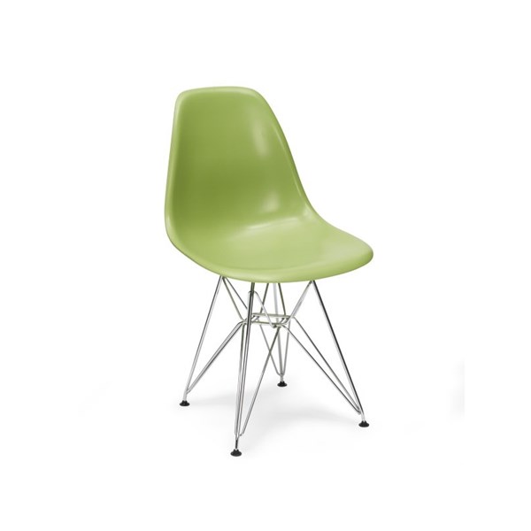 Cadeira Charles Eames Eiffel Sem Braços Com Base em Metal Cromado - Assento em Polipropileno Cor Verde