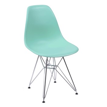 Cadeira Charles Eames Eiffel Sem Braços Com Base em Metal Cromado - Assento em Polipropileno Cor Verde Tiffany