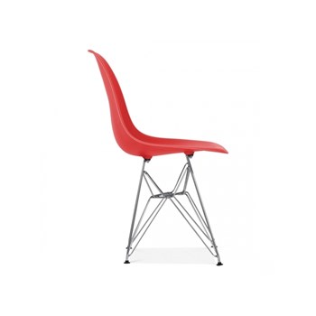 Cadeira Charles Eames Eiffel Sem Braços Com Base em Metal Cromado - Assento em Polipropileno Cor Vermelha