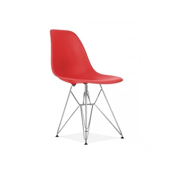 Cadeira Charles Eames Eiffel Sem Braços Com Base em Metal Cromado - Assento em Polipropileno Cor Vermelha