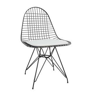 Cadeira Eames Aramada - Aço Preto - Almofada Branca
