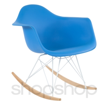 Cadeira Eames Eiffel Balanço - Base em Aço Branco e Madeira Clara - Assento Cor Azul