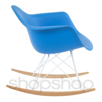 Cadeira Eames Eiffel Balanço - Base em Aço Branco e Madeira Clara - Assento Cor Azul