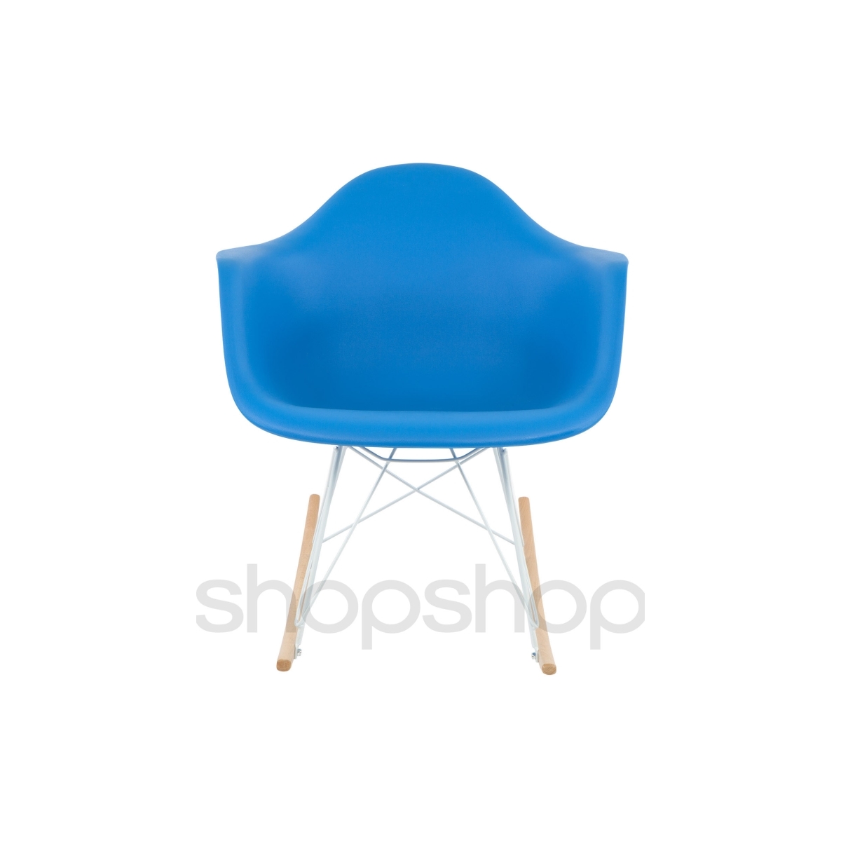 Cadeira Eames Eiffel Balanço - Base em Aço Branco e Madeira Clara - Assento Cor Azul