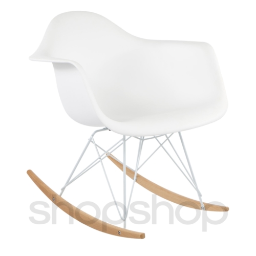 Cadeira Eames Eiffel Balanço - Base em Aço Branco e Madeira Clara - Assento Cor Branca