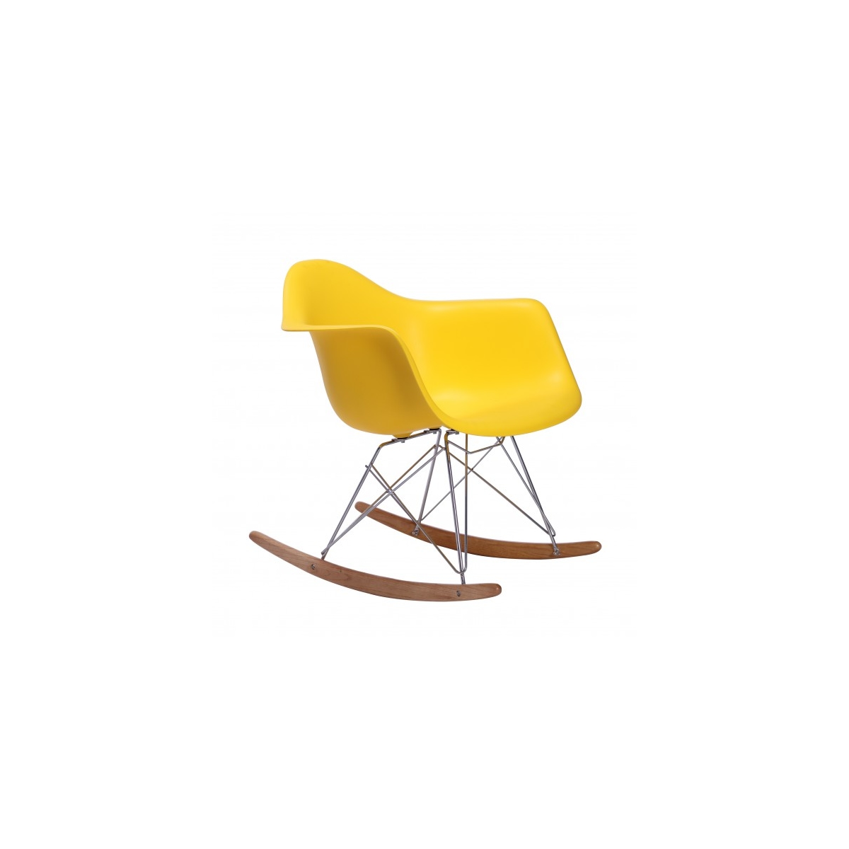 Cadeira Eames Eiffel Balanço - Base em Aço Cromado e Madeira Clara - Assento Cor Amarela