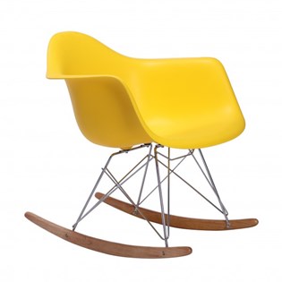 Cadeira Eames Eiffel Balanço - Base em Aço Cromado e Madeira Clara - Assento Cor Amarela