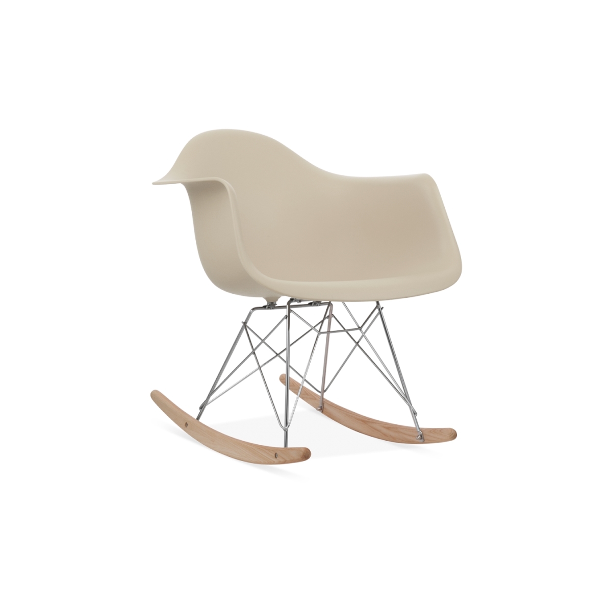 Cadeira Eames Eiffel Balanço - Base em Aço Cromado e Madeira Clara - Assento Cor Bege