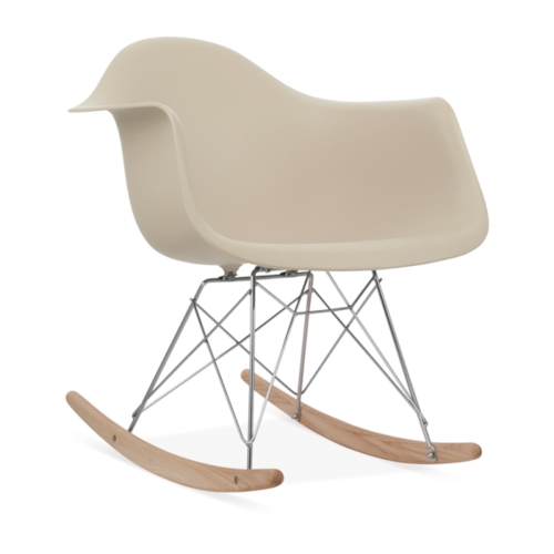 Cadeira Eames Eiffel Balanço - Base em Aço Cromado e Madeira Clara - Assento Cor Bege