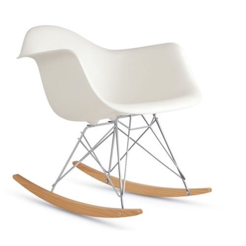 Cadeira Eames Eiffel Balanço - Base em Aço Cromado e Madeira Clara - Assento Cor Branca