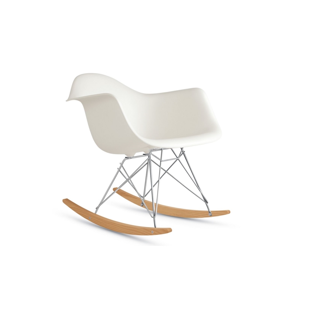 Cadeira Eames Eiffel Balanço - Base em Aço Cromado e Madeira Clara - Assento Cor Branca
