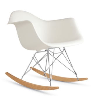 Cadeira Eames Eiffel Balanço - Base em Aço Cromado e Madeira Clara - Assento Cor Branca