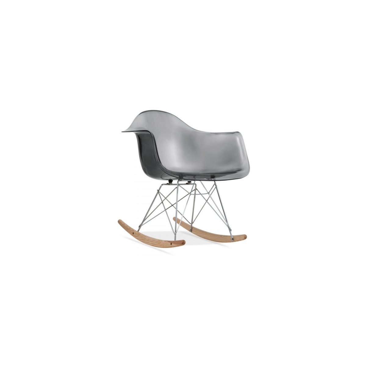 Cadeira Eames Eiffel Balanço - Base em Aço Cromado e Madeira Clara - Assento Cor Fumê