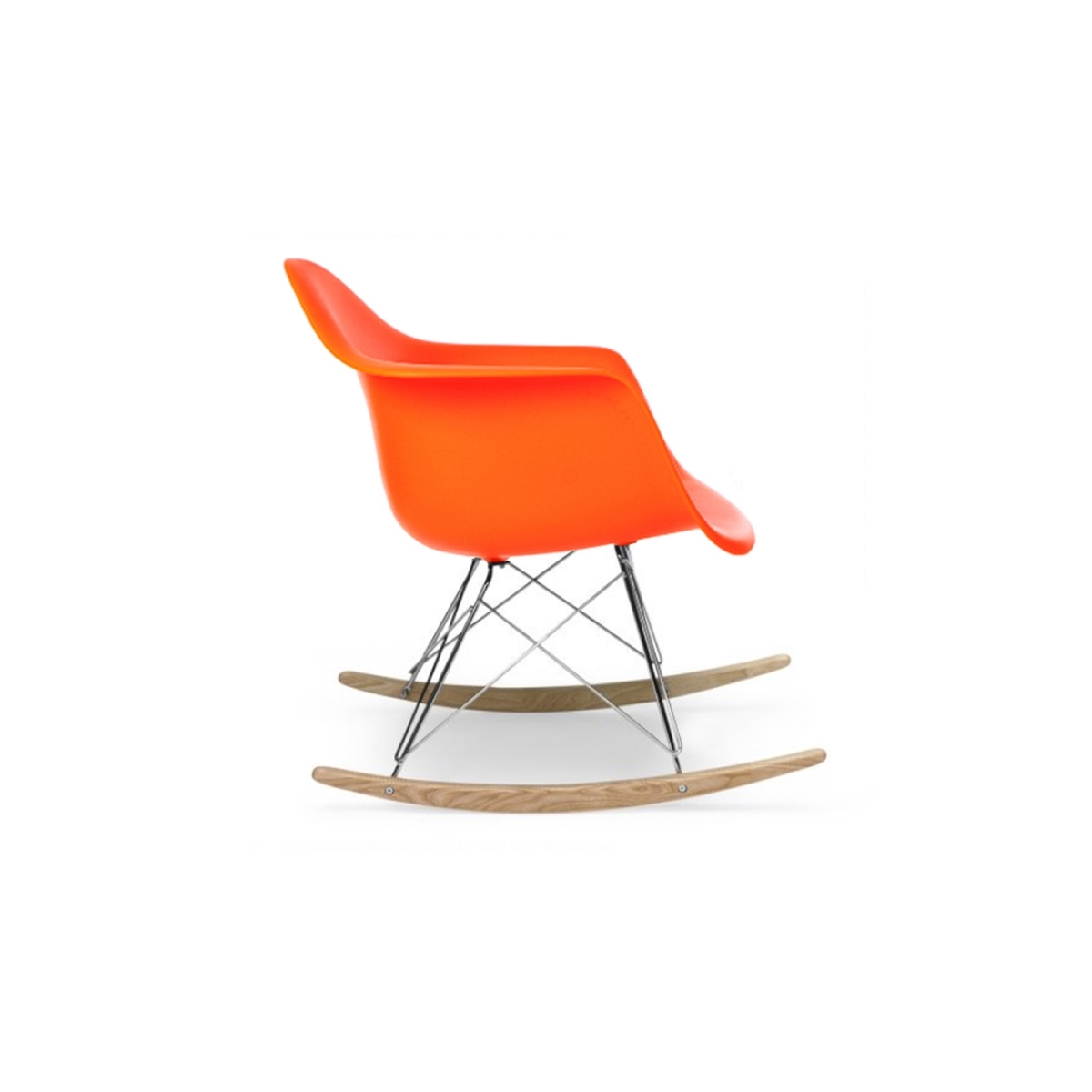 Cadeira Eames Eiffel Balanço - Base em Aço Cromado e Madeira Clara - Assento Cor Laranja
