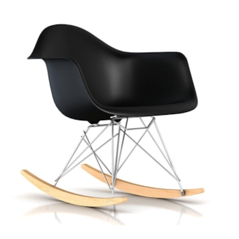 Cadeira Eames Eiffel Balanço - Base em Aço Cromado e Madeira Clara - Assento Cor Preta
