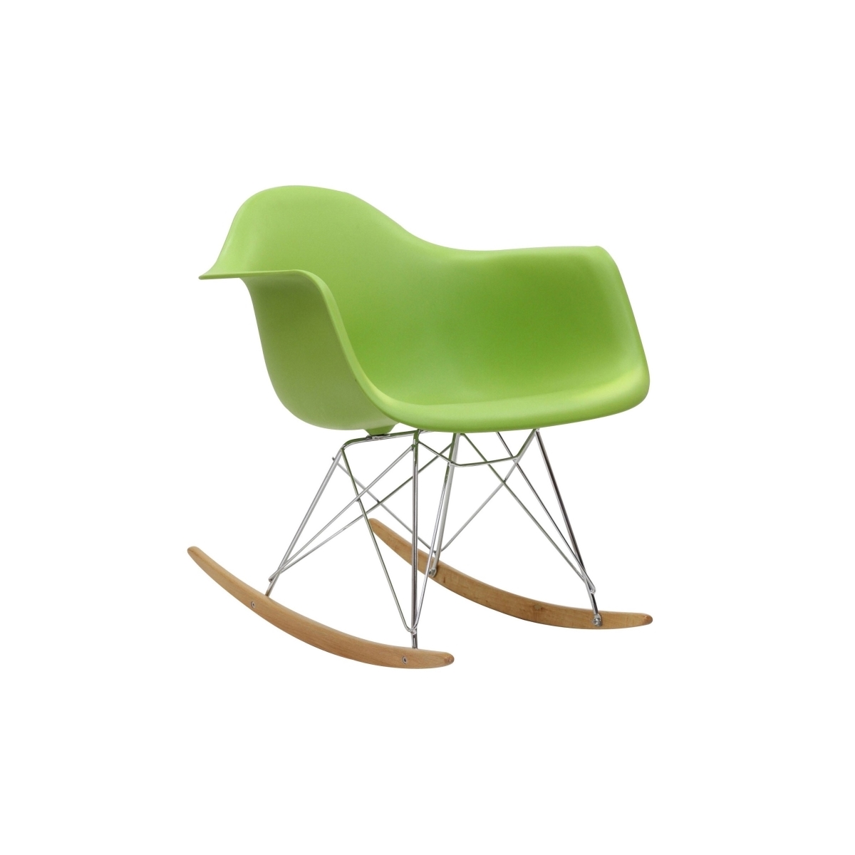 Cadeira Eames Eiffel Balanço - Base em Aço Cromado e Madeira Clara - Assento Cor Verde