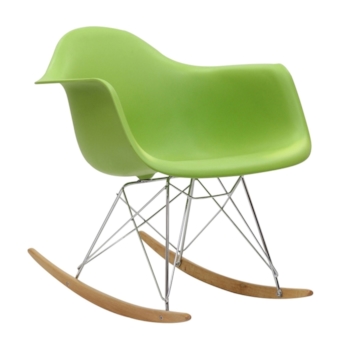 Cadeira Eames Eiffel Balanço - Base em Aço Cromado e Madeira Clara - Assento Cor Verde