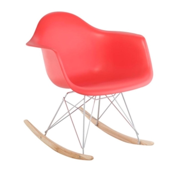 Cadeira Eames Eiffel Balanço - Base em Aço Cromado e Madeira Clara - Assento Cor Vermelha