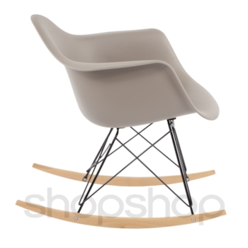 Cadeira Eames Eiffel Balanço - Base em Aço Preto e Madeira Clara - Assento Cor Cinza Quente