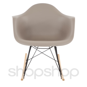 Cadeira Eames Eiffel Balanço - Base em Aço Preto e Madeira Clara - Assento Cor Cinza Quente