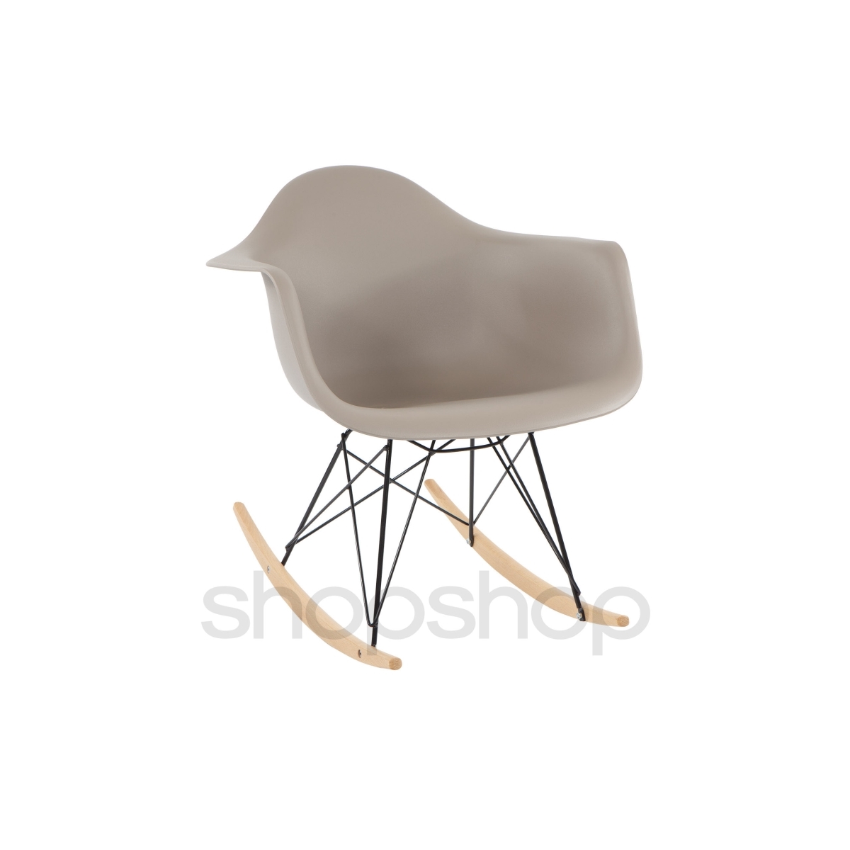 Cadeira Eames Eiffel Balanço - Base em Aço Preto e Madeira Clara - Assento Cor Cinza Quente