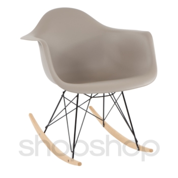 Cadeira Eames Eiffel Balanço - Base em Aço Preto e Madeira Clara - Assento Cor Cinza Quente
