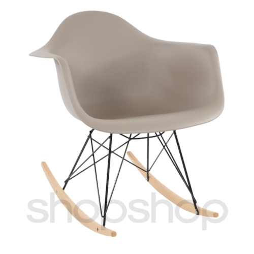 Cadeira Eames Eiffel Balanço - Base em Aço Preto e Madeira Clara - Assento Cor Cinza Quente