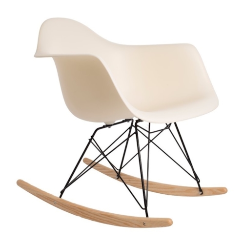 Cadeira Eames Eiffel Balanço - Base em Aço Preto e Madeira Clara - Assento Cor Creme