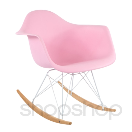 Cadeira Eames Eiffel Balanço - Base Metal Branco e Madeira Clara - Cor Cinza-Escuro