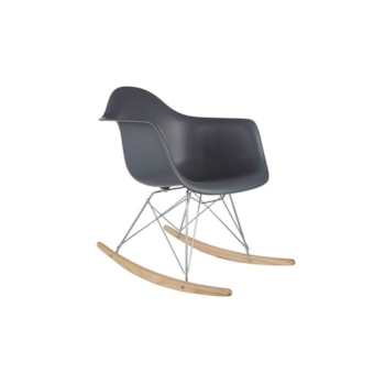 Cadeira Eames Eiffel Balanço - Base Metal Cromado e Madeira Clara - Cor Cinza-Escuro