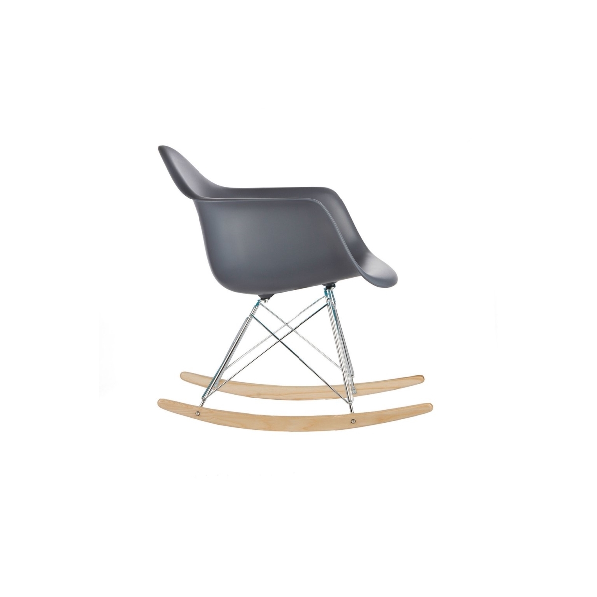 Cadeira Eames Eiffel Balanço - Base Metal Cromado e Madeira Clara - Cor Cinza-Escuro