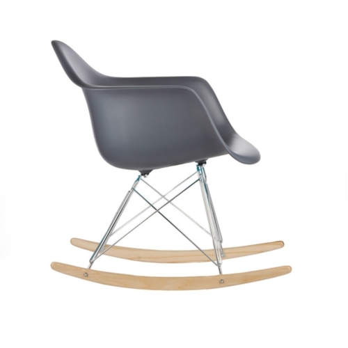 Cadeira Eames Eiffel Balanço - Base Metal Cromado e Madeira Clara - Cor Cinza-Escuro