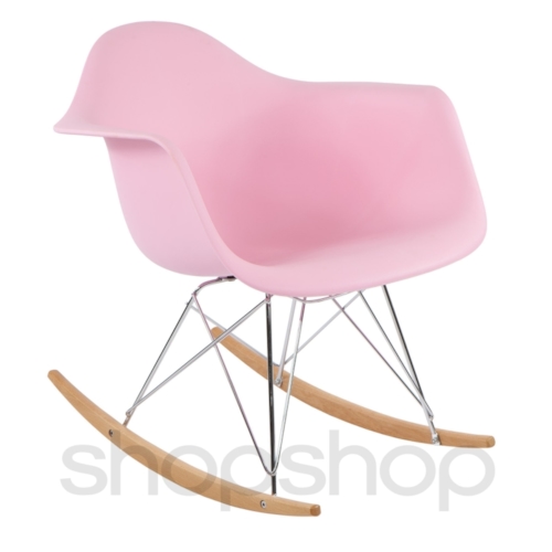 Cadeira Eames Eiffel Balanço - Base Metal Cromado e Madeira Clara - Cor Rosa