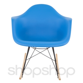 Cadeira Eames Eiffel Balanço - Base Metal Preto e Madeira Clara - Cor Azul