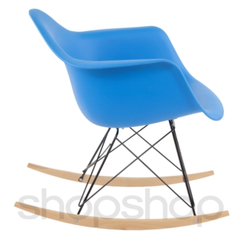 Cadeira Eames Eiffel Balanço - Base Metal Preto e Madeira Clara - Cor Azul